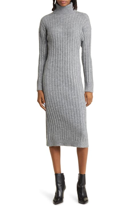 Open Back Rib Turtleneck Sweater Dress