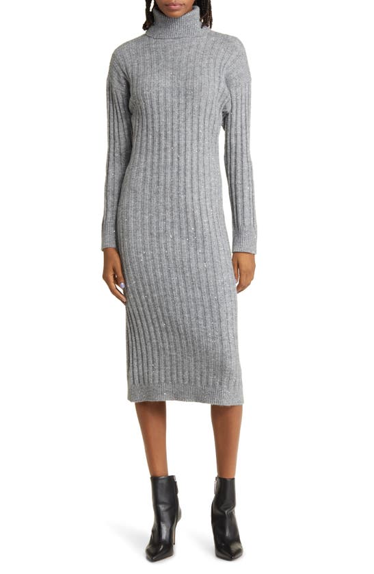 Shop Charles Henry Open Back Rib Turtleneck Sweater Dress In Heather Grey