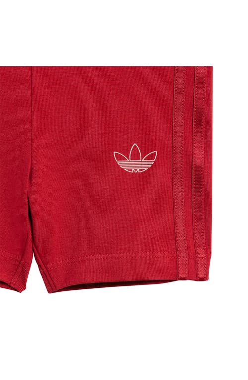 Shop Adidas Originals Adidas Trefoil Graphic T-shirt & Bike Shorts Set In Semi Pink Spark/victory Red