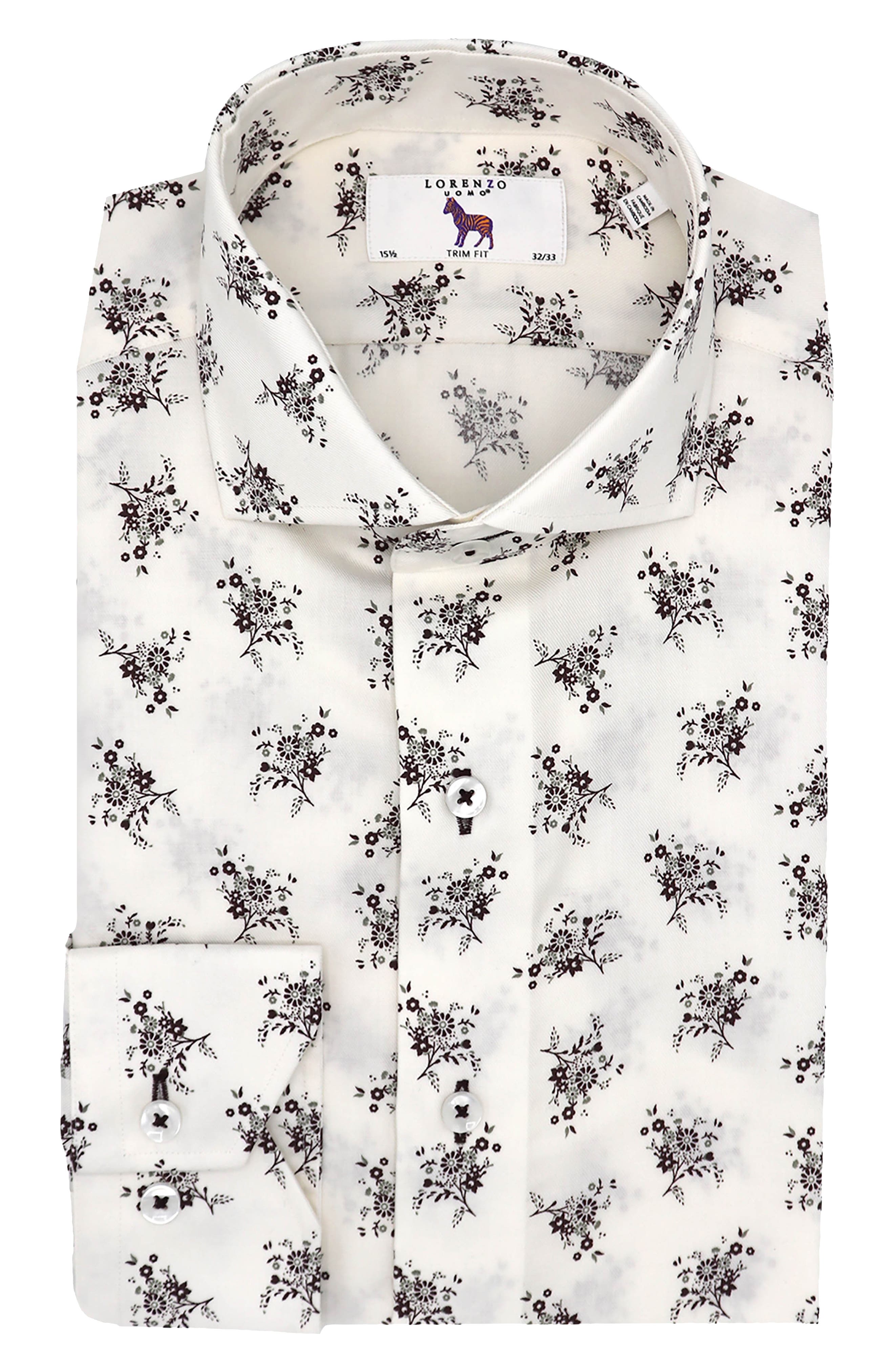 mens white floral dress shirt