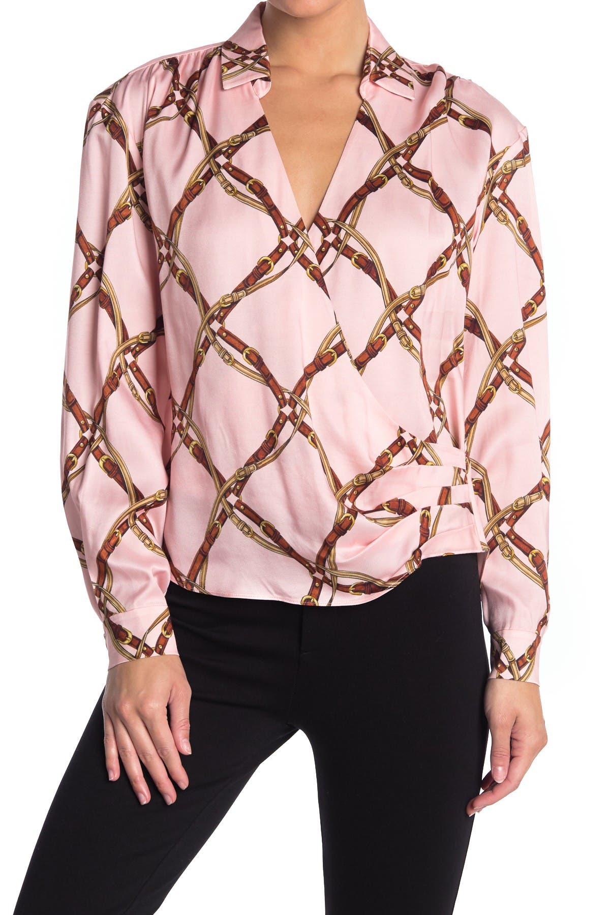 pink satin long sleeve blouse