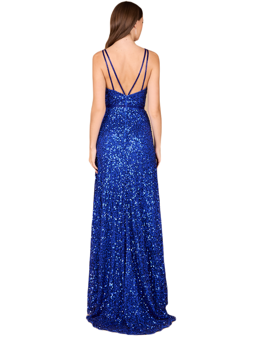 Lara New York Beaded Cap Sleeve Dress With High Slit In Sapphire