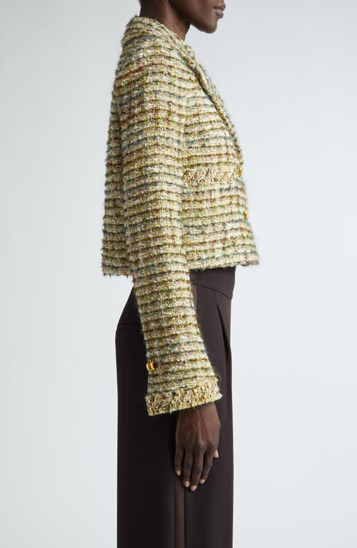 Shop St John St. John Collection Metallic Tweed Crop Jacket In Cypress/moss Multi