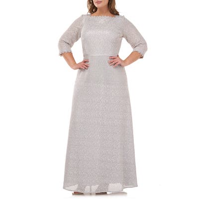 Plus Size Js Collections Metallic Lace A-Line Gown, Metallic