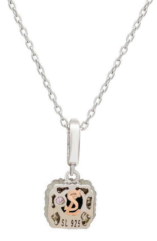 Suzy Levian Sterling Silver Green And White Cubic Zirconia Asscher Cut Pendant In Red