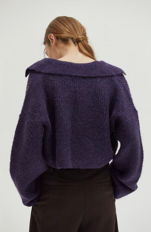 Shop Crescent Waffle Polo Crop Sweater In Purple