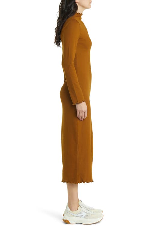 Treasure & Bond Placed Rib Mock Neck Long Sleeve Midi Dress In Brown Temple