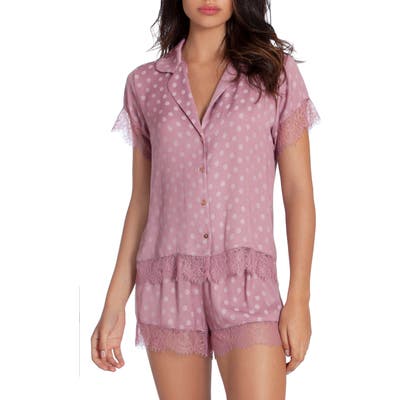 Midnight Bakery Lace Trim Dot Satin Short Pajamas, Pink