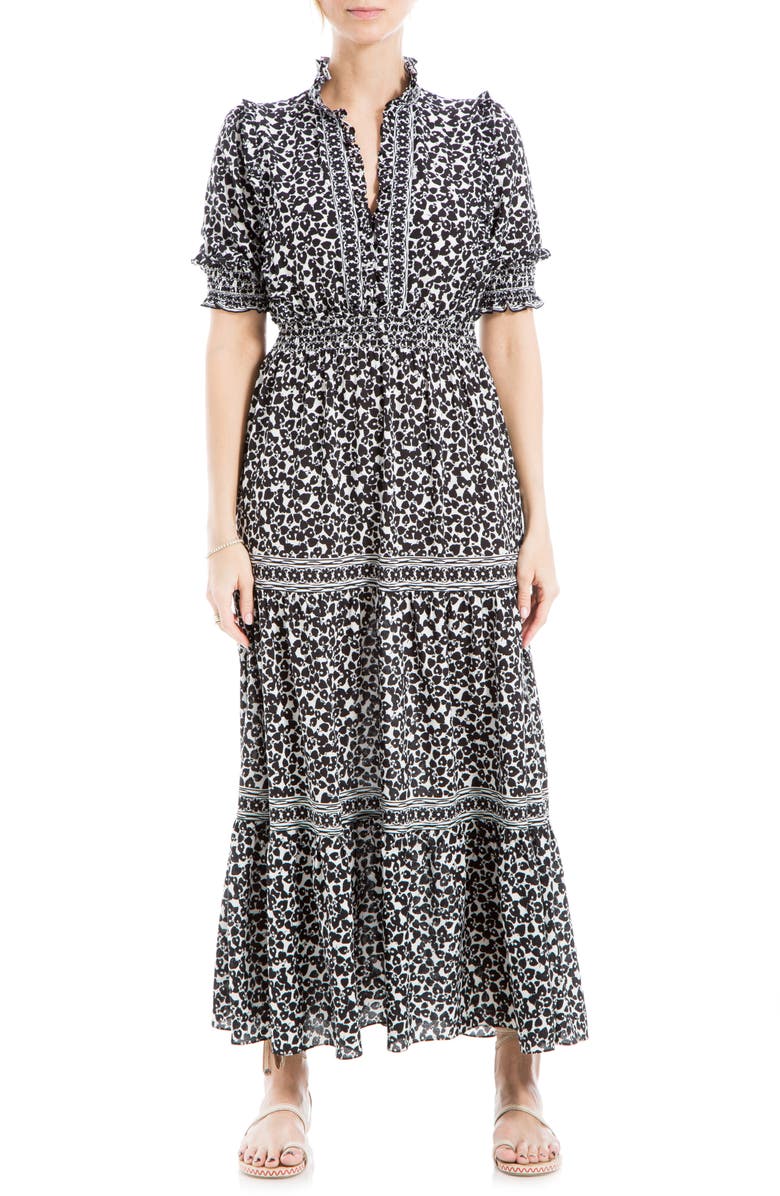 MAX STUDIO Ruffle Collar Print Tiered Maxi Dress | Nordstromrack