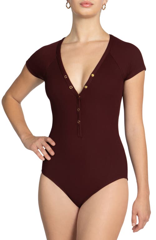 Amy Plunge Neck Cap Sleeve One-Piece Swimsuit in All Spice
