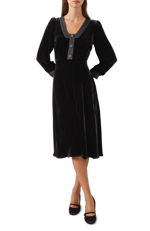 LK Bennett Cordelia Long Sleeve Velvet Dress in Black 