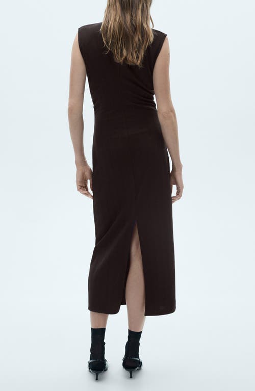 Shop Mango Gathered Detail Herringbone Stitch Knit Dress In Chocolate