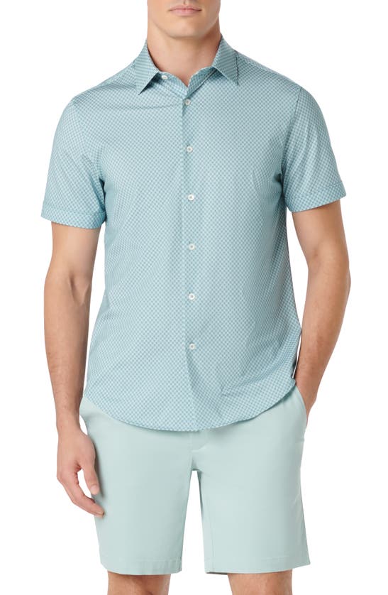 Shop Bugatchi Miles Ooohcotton® Geo Print Short Sleeve Button-up Shirt In Jade