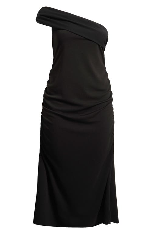 24seven Comfort Apparel Plus Size Formal One Shoulder Rouched Mermaid Maxi Dress In Black