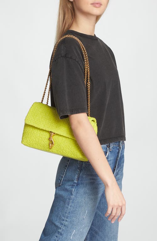 Shop Rebecca Minkoff Medium Edie Tweed Convertible Crossbody Bag In Chartruese