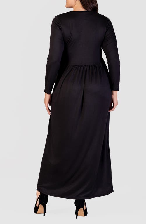 Shop 24seven Comfort Apparel Empire Waist Long Sleeve Knit Maxi Dress In Black