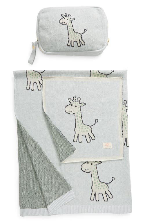 Pink Lemonade Petite Giraffe Organic Cotton Baby Blanket & Travel Pouch Set In Sky Blue