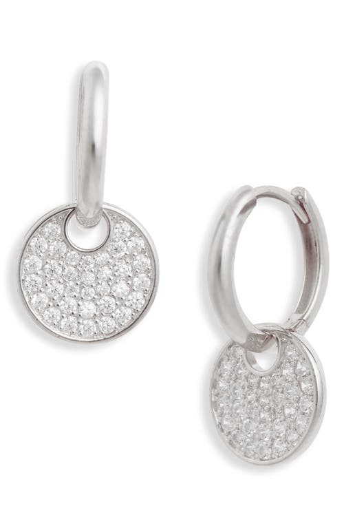 Shop Nordstrom Sterling Silver Pavé Disc Drop Huggie Hoop Earrings In Platinum Plated