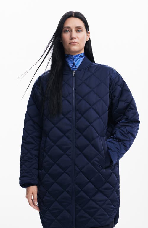 Shop Desigual Oslo Diamond Quilted Coat In Blue