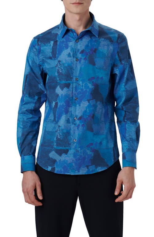 Bugatchi Julian Shaped Fit Print Button-Up Shirt French Blue at Nordstrom,