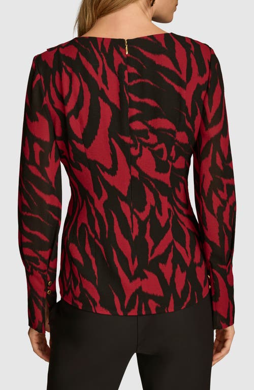 Shop Donna Karan New York Abstract Print Draped Woven Top In Red/black Multi