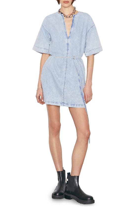 Frame Kaftan Denim Minidress In Breezy