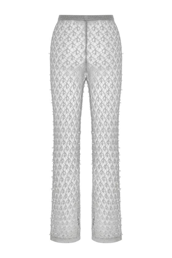 Shop Nocturne Shimmering Threaded Mesh Pants In Grey