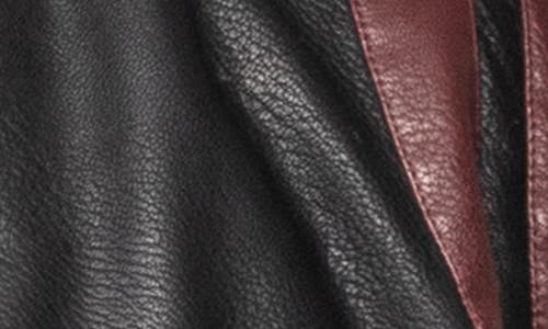 X-ray Xray Stripe Faux Leather Hooded Moto Jacket With Faux Fur Lining In Black/burgundy