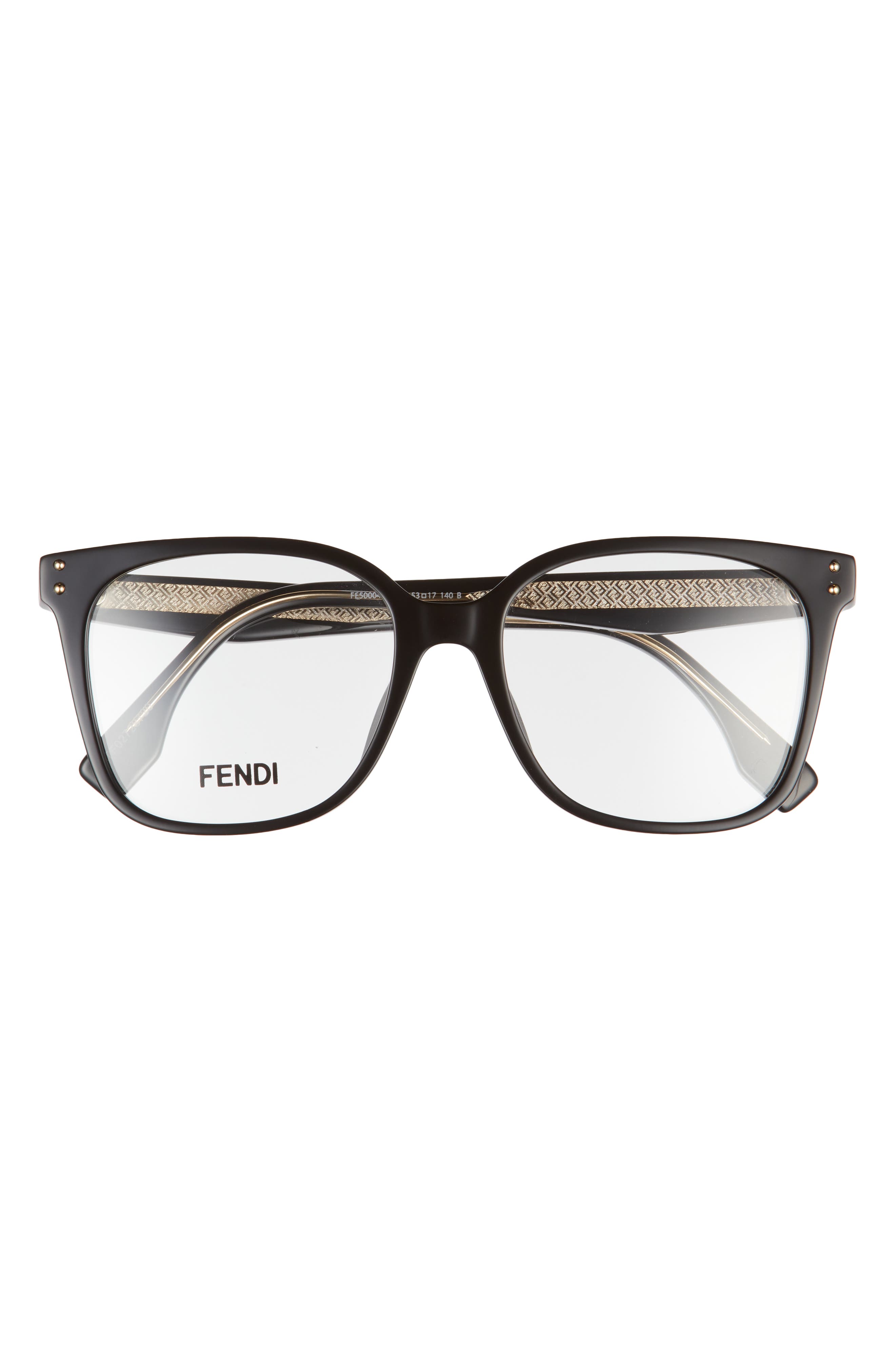 Fendi 53m Square Optical Glasses in Shiny Black at Nordstrom