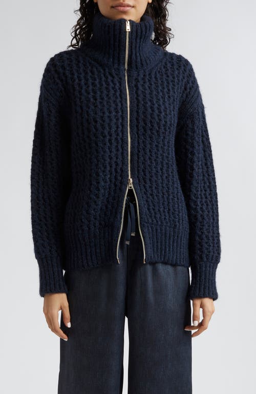 Shop Herno Metallic Alpaca & Wool Blend Zip Cardigan In Navy