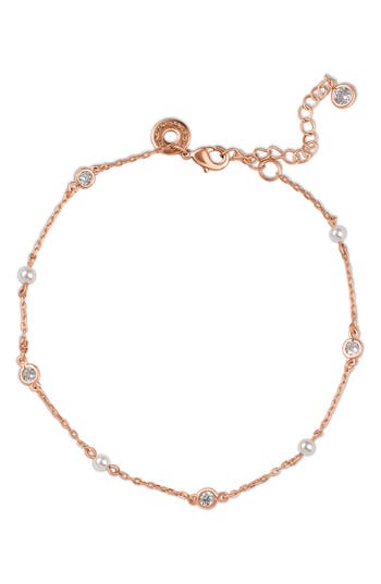 Shop Cz By Kenneth Jay Lane Cz & Mother-of-pearl Station Anklet In White/clear/rose Gold