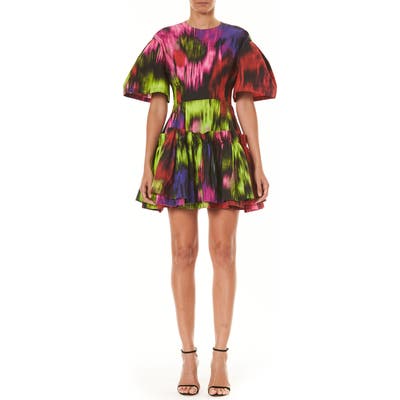 Carolina Herrera Floral Print Ruffle Hem Minidress, Black