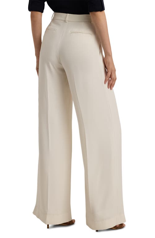 Shop Ralph Lauren Lauren  Double Faced Georgette Wide Leg Pants In Mascarpone Cream