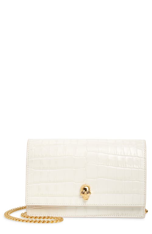 Alexander McQueen Mini Skull Croc Embossed Leather Bag in Deep Ivory at Nordstrom