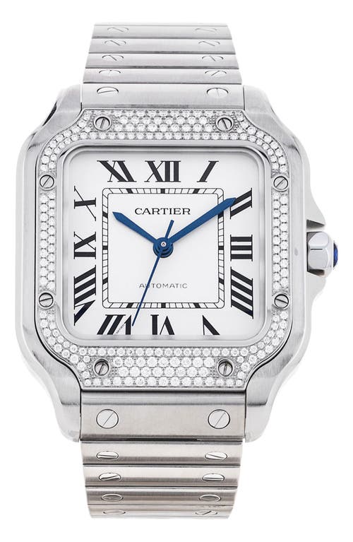 Shop Watchfinder & Co. Cartier  2022 Santos De Cartier Diamond Automatic Watch, 35.1 Mm<br> In Silver