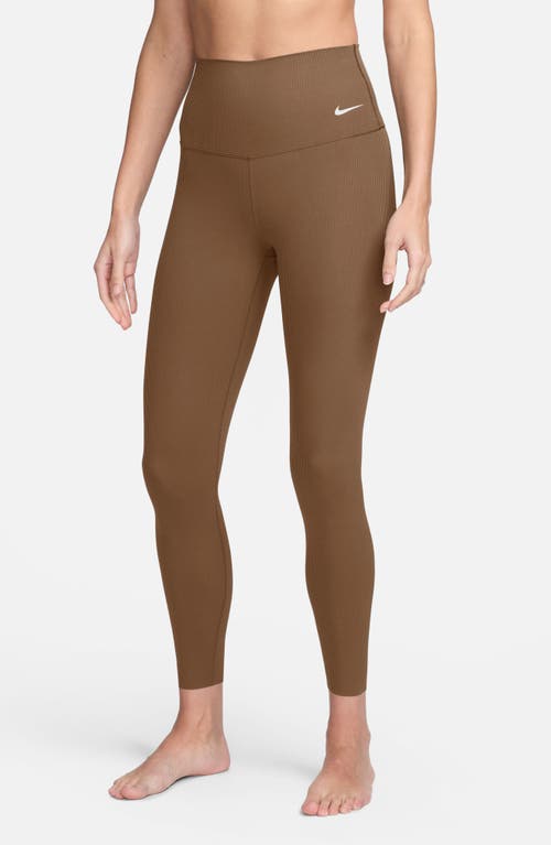 Shop Nike Zenvy Gentle Support High Waist Rib Leggings In Light British Tan/black