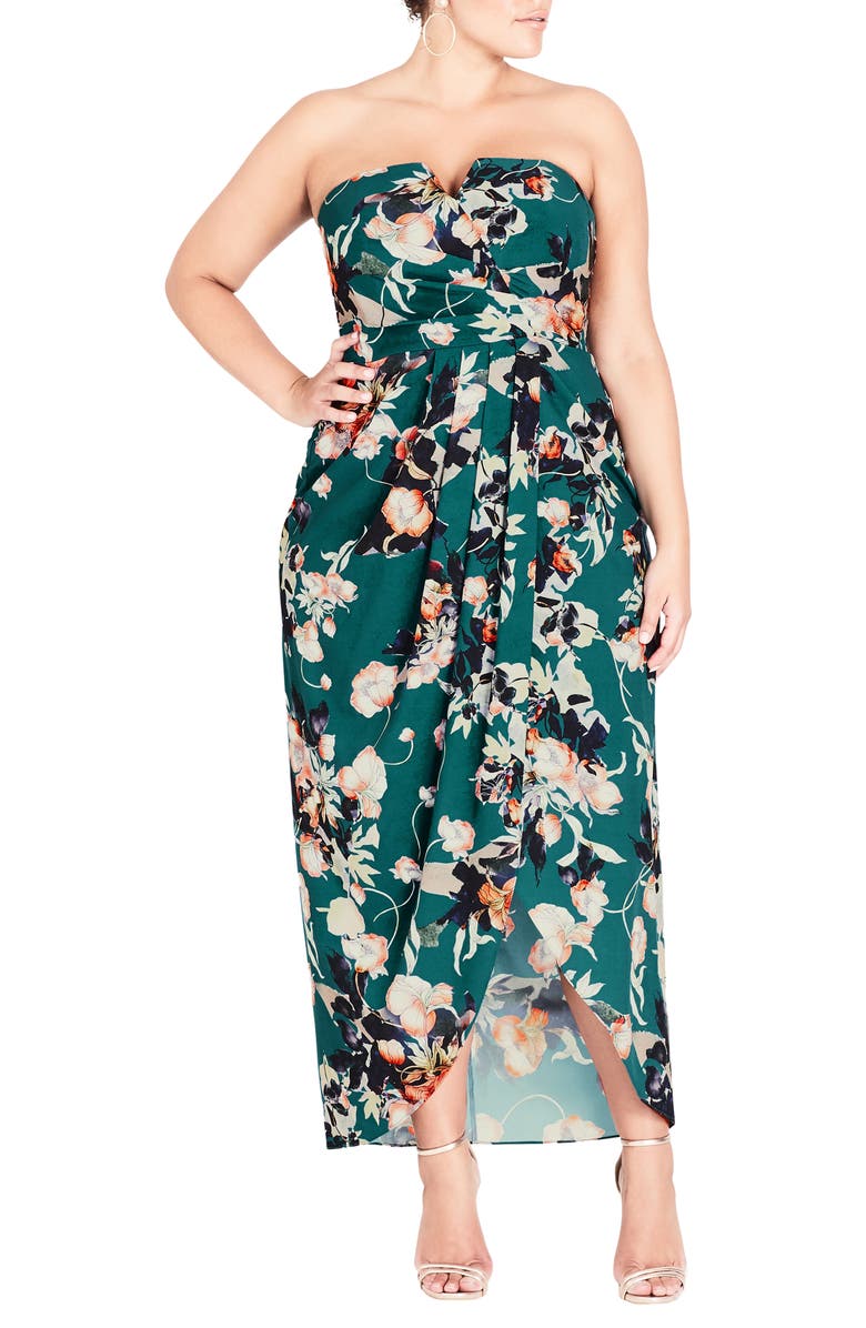 City Chic Emerald Bloom Strapless Maxi Dress (Plus Size) | Nordstrom