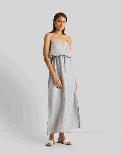 Reistor Strappy Maxi Dress In Pin-striped Linen