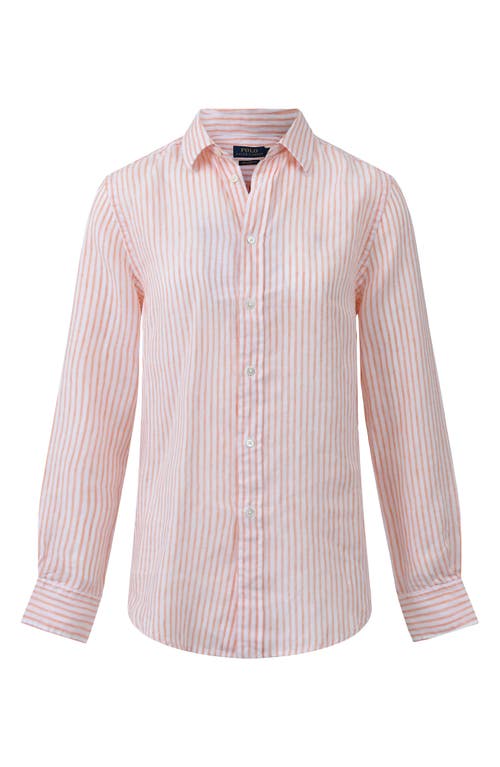 Polo Ralph Lauren Stripe Linen Button-Up Shirt Sunfade Orange/white at Nordstrom,