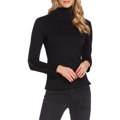 Vince Camuto Stud Faux Leather Detail Top, Black