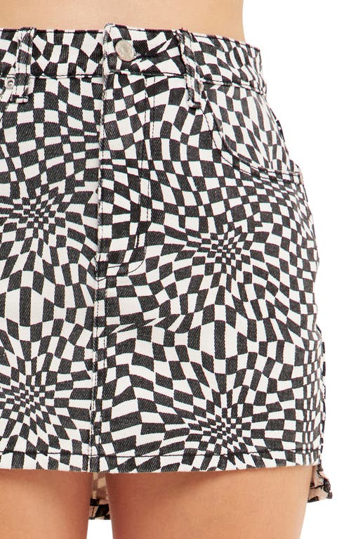 Shop Grey Lab Warped Checkerboard Denim Miniskirt In Black/white