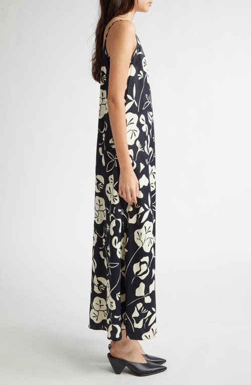 Shop Marimekko Seurassa Nokturno Floral Satin Maxi Slipdress In Black Off White