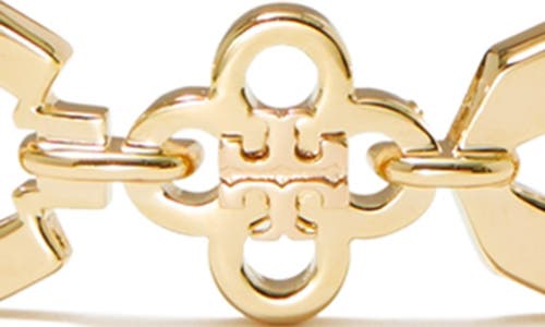 Tory Burch Kira Clover Mixed Logo Cuff Bracelet In Tory Gold