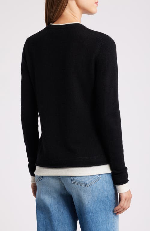 GRIFFEN GRIFFEN CONTRAST TRIM WOOL & CASHMERE CREWNECK SWEATER 