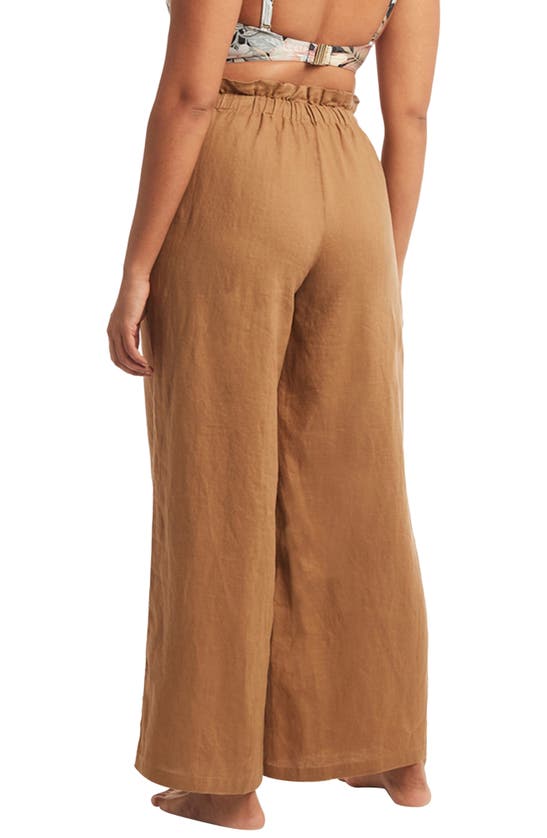Shop Sea Level Tidal Beachside Linen Cover-up Pants In Walnut