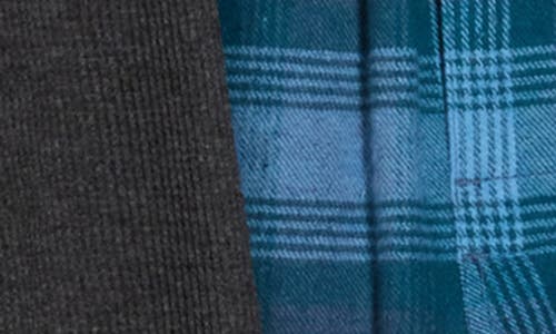 Lucky Brand Thermal Long Sleeve Top & Flannel Pajamas Gift Set In Charcoal Vintage Indigo