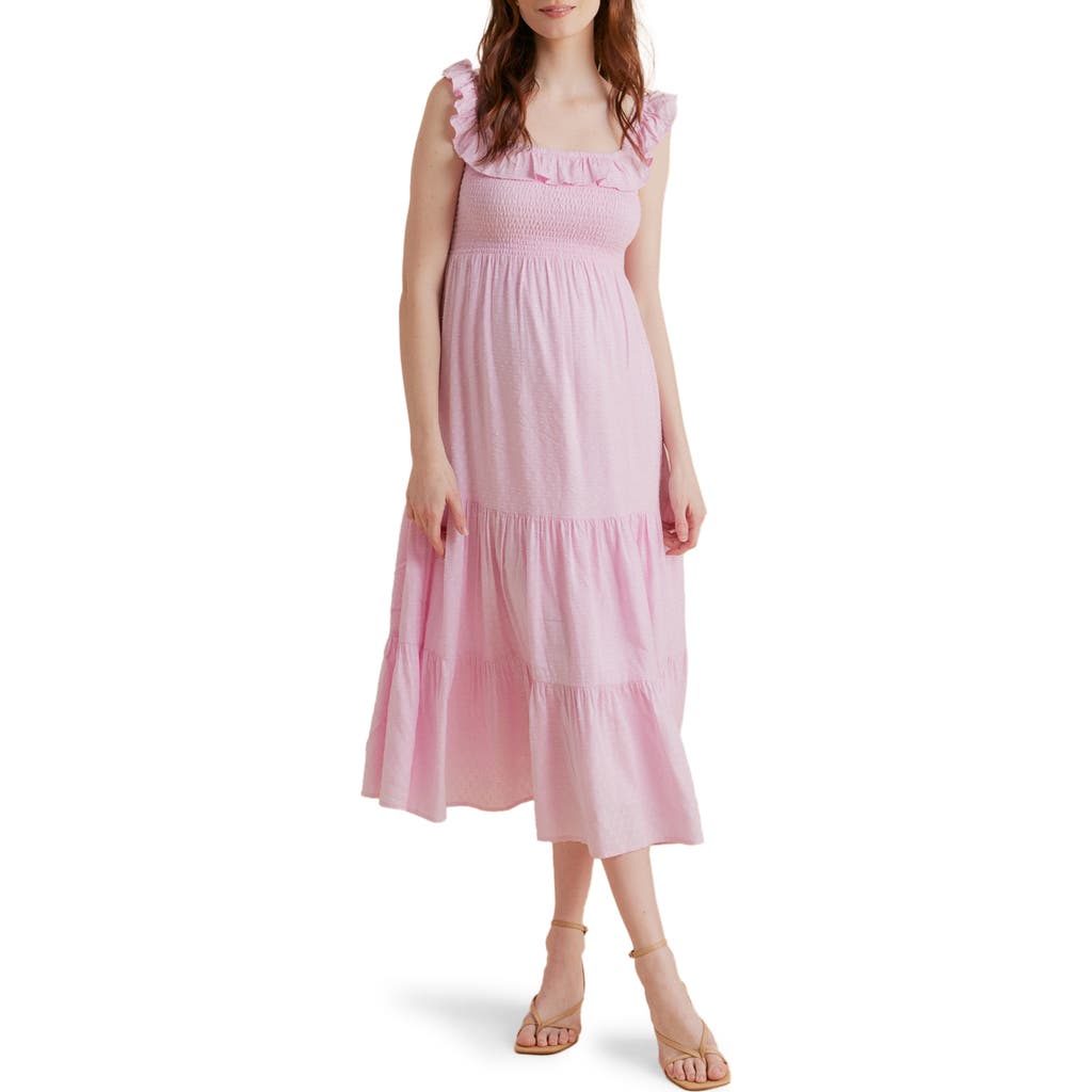 A PEA IN THE POD Ruffle Maternity/Nursing Midi Dress in Pink Lady