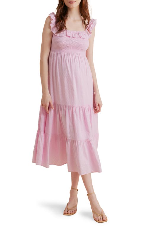 Ruffle Maternity/Nursing Midi Dress in Pink Lady