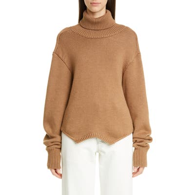 Monse Cowl Back Merino Wool Turtleneck Sweater, Brown