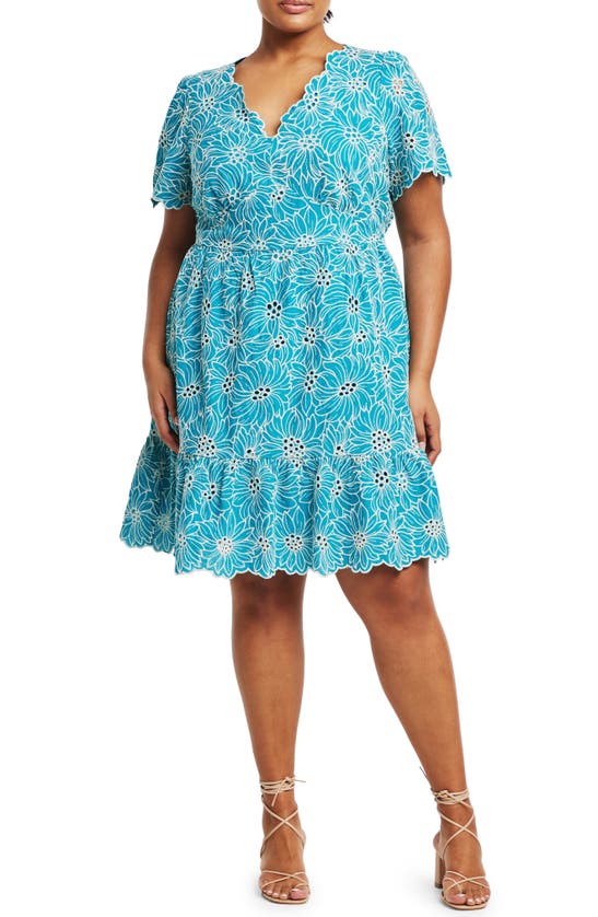 Estelle Iman Broderie Cotton Dress In Blue